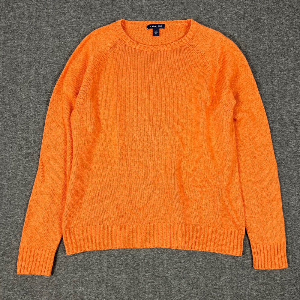Vintage Lands End Crewneck Sweater Mens Large Orange Wool Cashmere Rabbit Hair